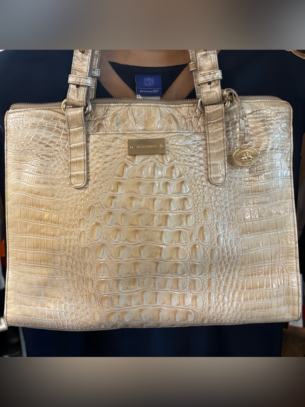 Brahmin Metallic Gold Croc-Embossed Leather Satchel